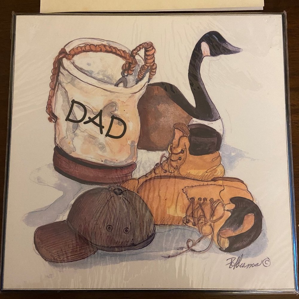 Dad themed Printed Illistration Mounted on Plaque/Pannel New with Tags